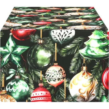 ubrus Vánoční běhoun 40x200 Zelený běhoun na stůl s baňkami 10011