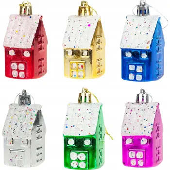 Vánoční dekorace VÁNOČNÍ VÁNOČNÍ BAŇKY , DOMEČEK, PLASTOVÝ PŘÍVĚSEK NA DEKORACI SADA 6 KS .