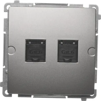 Elektrická zásuvka Zásuvka datová 2 násobná RJ45 kat. 6, s protiprachovými clonkami, Simon Basic BM62.01/29, saténová