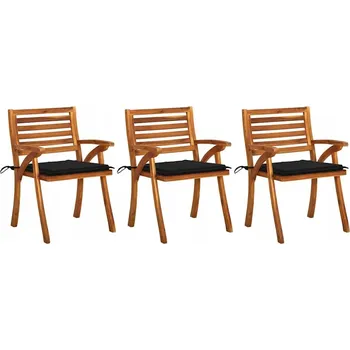 Zahradní židle s polštáři, 3 ks, masivní akátové dřevo