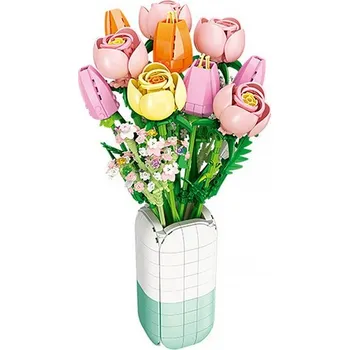 ostatní stavebnice STAVEBNICE KVĚTINOVÁ KYTICE RŮŽE A TULIPÁNY 1011 DÍLKŮ SADA KOSTEK 38 CM