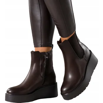 Dámská obuv KOTNÍKOVÉ BOTY Dámské Čokoládové Pohodlné Na Klínku S Gumou V Holeni Módní vel. 40