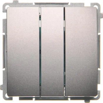 vypínač Tlačítko zapínací 3 násobný, řazení 1/0+1/0+1/0, 10 A / 230 V~, bezšroubové svorky, Simon Basic BMP31.01/21, ocel