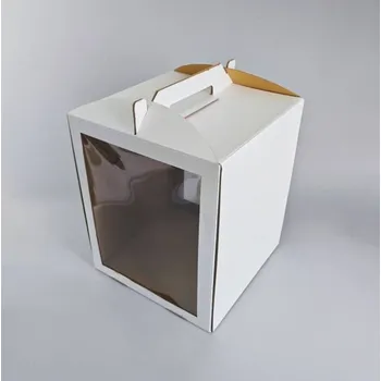 Jednorázové nádobí Cake Star Cake Star Dortová krabice CINDY pevná bílá se dvěma okny a úchytem (30 x 30 x 35 cm)