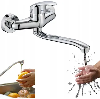 Vodovodní baterie NÁSTĚNNÁ BATERIE OTOČNÁ CHROM: UMYVADLOVÁ KOUPELNOVÁ BATERIE DLOUHÉ RAMÍNKO