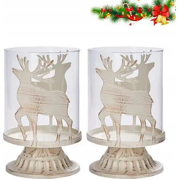 Vánoční svícen SVÍCEN SOB sada 2 kusů vánoční dekorace rustikální bílá