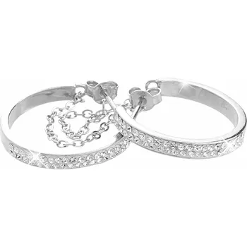 Náušnice JSB bijoux s.r.o. Stříbrné náušnice kruhy dvě řady krystalů Swarovski ozdobené řetízkem Crystal (Stříbro 925/1000)
