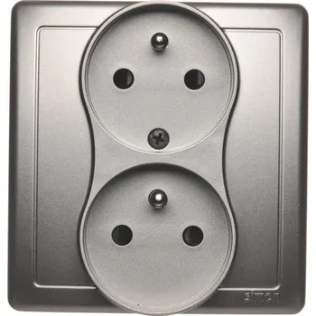 Elektrická zásuvka Zásuvka silová 2 násobná, s uzemněním, se clonkami, 16 A / 230 V~, šroubové svorky, Simon Basic BMGZ2TZ/29, saténová