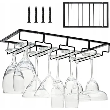 Sklenice DRŽÁK SKLENIČKY SKLENIČKY NA VÍNO, MATNÝ ČERNÝ, 4 ŘADY