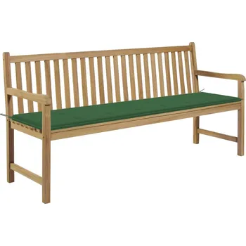 Zahradní lavice OMAXI Zahradní lavice se zelenou poduškou 175 cm masivní teak 267134