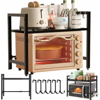 Obývací pokoj Černá kovová police na mikrovlnnou troubu, 2-úrovňová