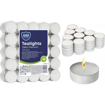 Svíčka Parafínová čajová svíčka Bez vůně Aura 100 ks