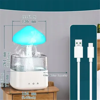 Zvlhčovač vzduchu Zvlhčovač vzduchu 450 ml MRAK DEŠŤ, 7 barevné USB světlo, aromaterapie, 3 režimy