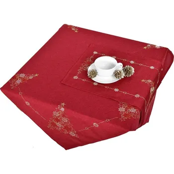 Vánoční dekorace Ubrus vánoční Stromeček plný hvězdiček červený cena od - 85 x 85cm