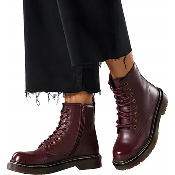 Dámská zimní obuv KOTNÍKOVÉ BOTY Bordové Dámské Kanady POHODLNÉ Lakované ŠNĚROVANÉ Platforma r 39