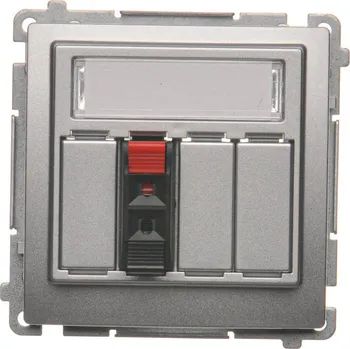 Elektrická zásuvka Zásuvka reproduktorová 1 násobná, s popisným polem, Simon Basic BMGL31.01/43, stříbrná metalizovaná