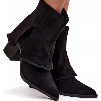 Dámská zimní obuv DÁMSKÉ KOTNÍKOVÉ BOTY EKO SEMIŠ PODPATEK SLOUPEK VYVÝŠENÝ SVRŠEK ZIP ČERNÉ 41