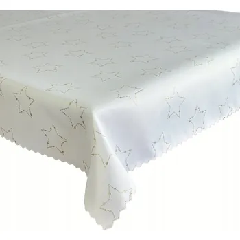 ubrus Oboustranný Vánoční Ubrus Odolný Skvrnám Hvězda Bílý Zlatý 140x320 cm