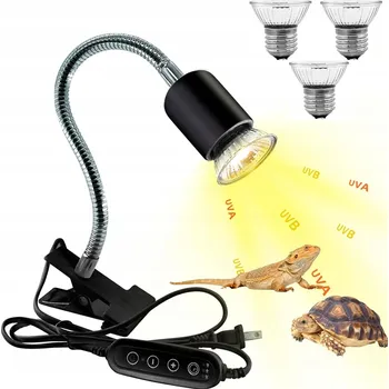 Osvětlení do terária ŽELVA VÝHŘEVNÁ LAMPA SE ŽÁROVKOU UVA UVB A OTOČNÝM KLIPEM 360°