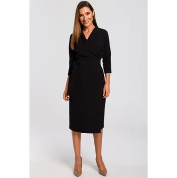 Dámské šaty ŠATY ELEGANTNÍ DENNÍ DÁMSKÉ ZAVINOVACÍ S PÁSKEM ČERNÉ 44 XXL