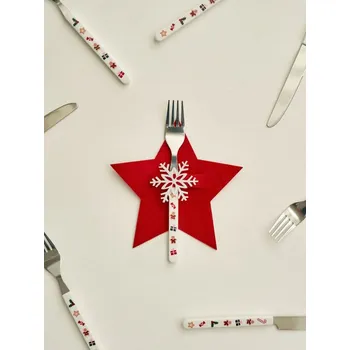 Vánoční dekorace Sinsay - Sada pouzder na příbory ve tvaru hvězdy s vánočním motivem, 4 pack - červená - 679GS-33X - 679GS-33X-ONE