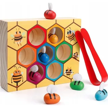 Dřevěná hračka DOVEDNOSTNÍ HRA PRACOVITÉ VČELKY MEDOVÁ PLÁSTEV DŘEVĚNÁ MONTESSORI