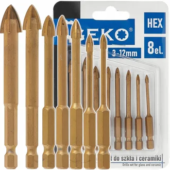 Vrták SADA VRTÁKŮ Z KARBIDU WOLFRAMU NA SKLO, KERAMIKU, OBKLADY A DLAŽDICE 3-12MM