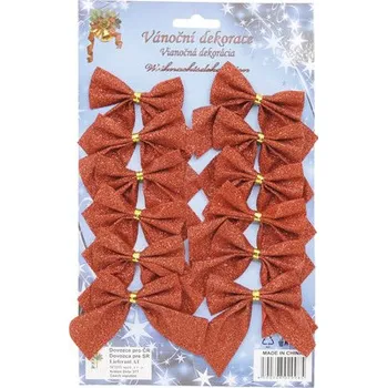 Vánoční dekorace Mašle se třpytkami 7 cm 12 ks červené
