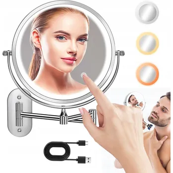 Zrcadlo Kosmetické zrcátko s LED osvětlením a zvětšením 1X/10X, ZRCADLO DO KOUPELNY