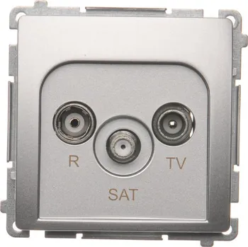 Elektrická zásuvka Zásuvka anténní R+TV+SAT koncová, 1x vstup: 5 MHz–2,4 GHz, Simon Basic BMZAR-SAT1.3/1.01/43, stříbrná metalizovaná