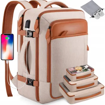 turistický batoh CESTOVNÍ BATOH PRO ŽENY A MUŽE 40L – DO LETADLA , SADA 4V1 BÉŽOVÁ