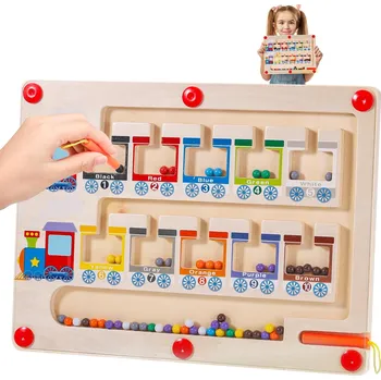 Dřevěná hračka DŘEVĚNÝ MAGNETICKÝ LABYRINT MONTESSORI VÝUKA BAREV A POČÍTÁNÍ