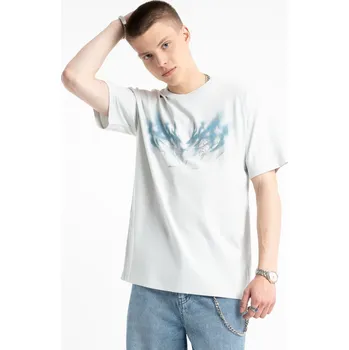 Reporter Young | Chlapecké bílé tričko LOOSE s potiskem modrých plamenů na hrudi - Barva BÍLÁ, Velikost 152 253-0440B-32-110-1