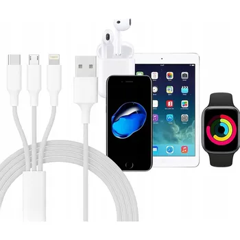 Datový kabel Kabel 3v1 USB USB-C MicroUSB Lightning 1,15 m rychlé nabíjení univerzální