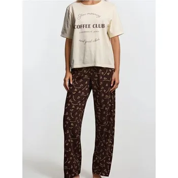 Dámské pyžamo Sinsay - Dvoudílná pyžamová souprava s nápisem - krémová - 165GF-01X - 165GF-01X-XL