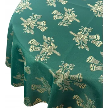 ubrus Vánoční ubrus Zelený Zlatý Zvonečky Kulatý průměr 130 cm