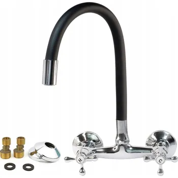 Vodovodní baterie KUCHYŇSKÁ DŘEZOVÁ BATERIE CHROM ČERNÁ s FLEXIBILNÍ RAMÍNKO 360°