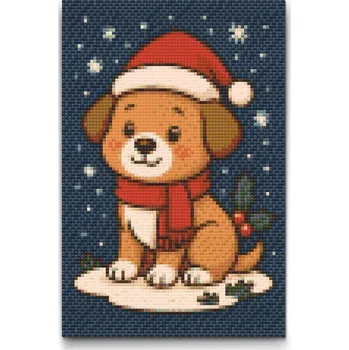 Diamantové malování Diamantové malování - Vánoční pejsek Velikost: 20x30cm, Rámování: Pouze srolované plátno, Diamanty: Čtvercové