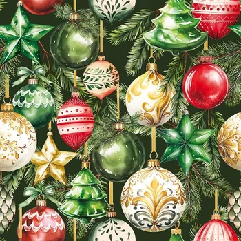 ubrus Zelená Vánoční Látka VODĚODOLNÁ 160 cm s barevnými baňkami