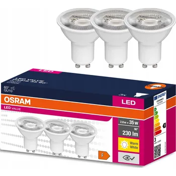 Žárovka 3x LED žárovka GU10 2,8W (ekvivalent 35W) 2700K 60° OSRAM Value