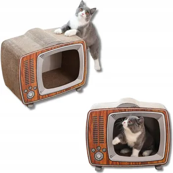 3V1 Drapak Dla Kota Retro TV Legowisko Kryjówka 40 x 28 cm Pro každou rasu