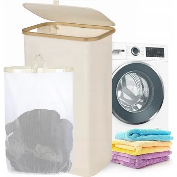 Koš na prádlo KOŠ NA PRÁDLO 63L SKLÁDACÍ BÉŽOVÝ - IDEÁLNÍ NA PRANÍ