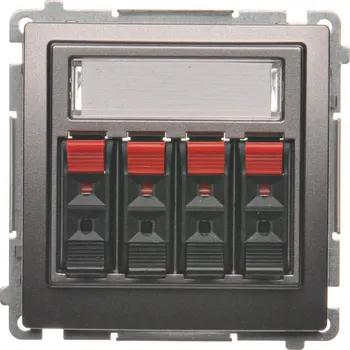 Elektrická zásuvka Zásuvka reproduktorová 4 násobná, s popisným polem, Simon Basic BMGL34.01/21, ocel
