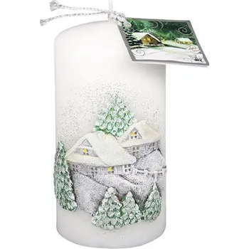 Svíčka Vánoční svíčka válec CHALOUPKY Ø7 x 14 cm bílá