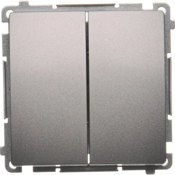 vypínač Tlačítko zapínací 2 násobný, řazení 1/0+1/0, 10 A / 230 V~, bezšroubové svorky, Simon Basic BMP2.01/21, ocel