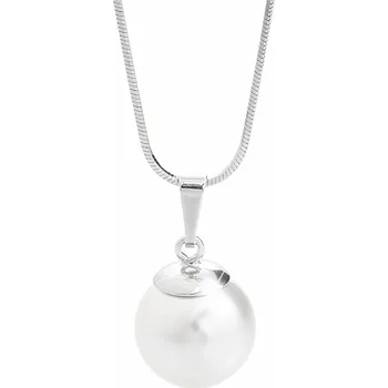 Náhrdelník JSB bijoux s.r.o. Stříbrný náhrdelník se jednoduchou bílou perlou Swarovski White (Stříbro 925/1000)