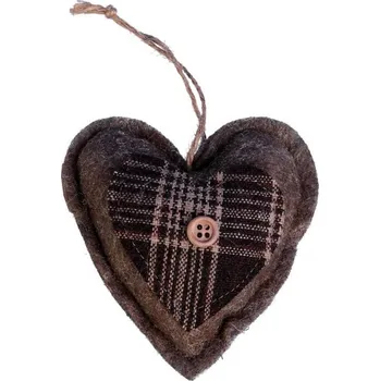 Vánoční ozdoba Vánoční ozdoba závěsné SRDCE z látky 10 cm HNĚDÝ STROMEČEK