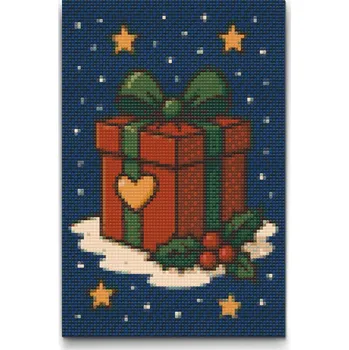 Diamantové malování Diamantové malování - Vánoční dárek se srdcem Velikost: 20x30cm, Rámování: Pouze srolované plátno, Diamanty: Kulaté