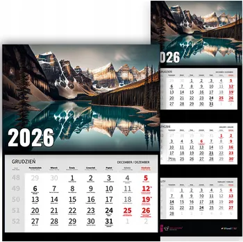 Obraz Trojdílný nástěnný kalendář pro rok 2026 - Horská krajina s jezerem