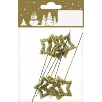 Vánoční dekorace Vánoční zápich hvězdy zlaté 6 ks